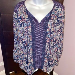 NWOT DR2 by Daniel Rainn Multi-Pattern Floral Split Neck Boho Peasant Top